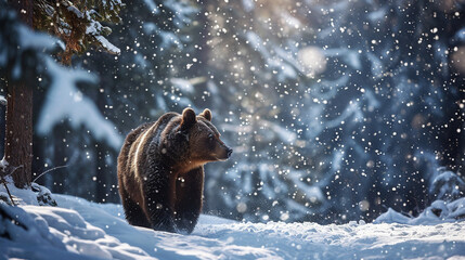 Bears in the Snowy Jungle - obrazy, fototapety, plakaty