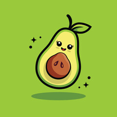 Cute Kawaii Avocado Vector Icon Illustration.