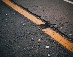 Fototapeta premium the asphalt was broken up by the earthquake, view from above