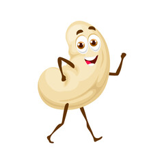 Cartoon cashew keto diet food character. Isolated vector delightful snack personage bursting with flavor and healthy fats, showcasing the nutritious and delicious qualities of cashew nuts with a fun