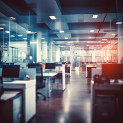 Blurred background, Defocused. Company and Workplace Modern Sunlit Office Interior