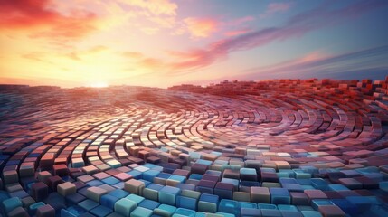Fototapeta premium An abstract image of a circular field with many blocks. Generative AI.