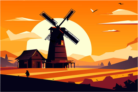 Western-style windmill. vektor icon illustation