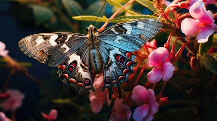 A butterfly is sitting on some pink flowers. Generative AI.