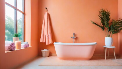 Fototapeta na wymiar Peach Colored Bathroom Interior Design - Colored Peach Fuzz