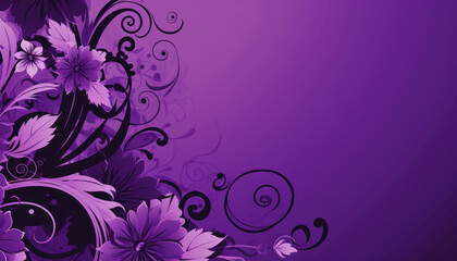 Fototapeta na wymiar Abstract purple background with black and white flowers