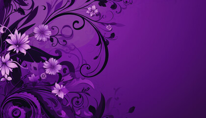 Abstract purple background with black and white flowers