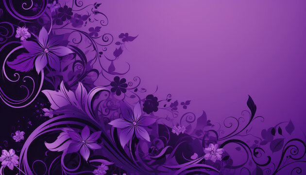 Abstract Purple Background With Black And White Flowers