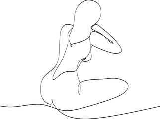 Vector illustration of a female body. The woman sits with her back turned.  Continuous drawing of lines. Without artificial intelligence.