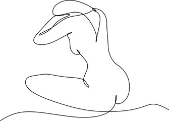 Vector illustration of a female body. The woman sits with her back turned.  Continuous drawing of lines. Without artificial intelligence.