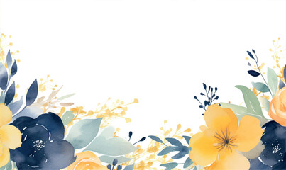 Vector watercolor floral frame background, blue and yellow colors, for design  - obrazy, fototapety, plakaty