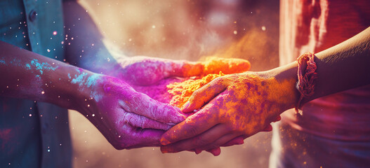  unexpected connection during Holi, breaking down stereotypes and fostering understanding - obrazy, fototapety, plakaty