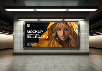 Large Billboard On Subway Wall Mockup. Generative Ai