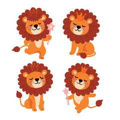 set illustration of a lion. lion vector illustration in cartoon style. animals