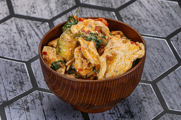 Thai red spicy curry with chicken