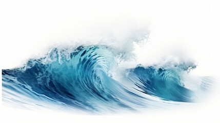 Large stormy sea wave in deep blue isolated on white background
