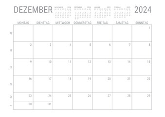 Monat Kalender Dezember 2024 Monatskalender Kalenderblatt Kalendarium mit Kalenderwoche Planer DIN A4 Deutsch