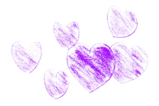 Pencil drawing purple heart isolated on transparent background.