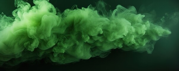 A visually captivating scene featuring a massive explosion of vibrant green smoke forming a dense cloud against a dark black background.





