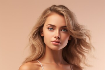 Naklejka premium Portrait of beautiful young woman with clean fresh skin. Spa, healthcare.