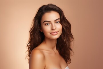 Portrait of beautiful young woman with clean fresh skin. Spa, healthcare.