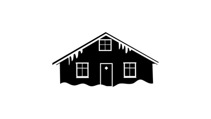 Norwegian wood houses,frozen winter house , black isolated silhouette