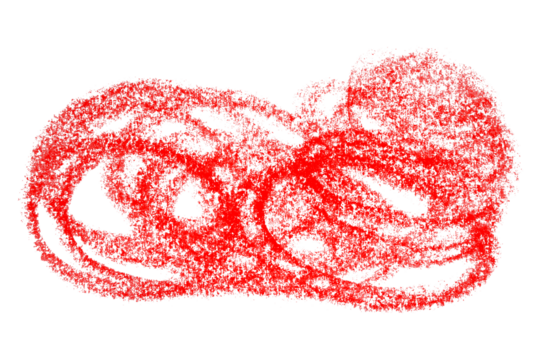 Red crayon scribbles isolated on transparent background.