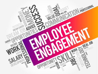 Employee Engagement - describes the level of enthusiasm and dedication a worker feels toward their job, word cloud concept background