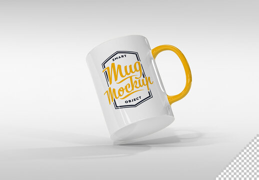 Floaitng White Mug Mockup On White Background. Preview Uses Generative AI