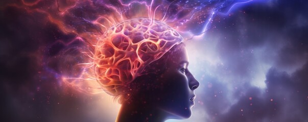 Mental health concept, alzheimer and epilepsy disorder, stress and migraine seizure, brain waves - obrazy, fototapety, plakaty
