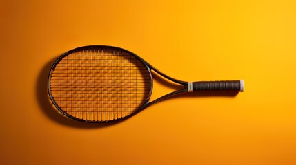 Tennis racket in photo on yellow background. generative AI