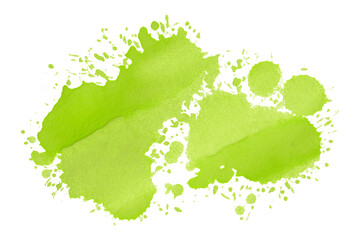 Green watercolor background. Artistic hand paint. Isolated on transparent background.