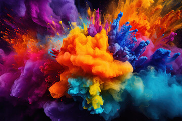 A lively background filled with splashes of colored powder or paints.