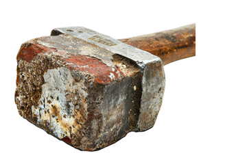 hammer wooden handle is aged with visible scratches and faded paint