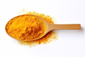 yellow turmeric powder on a spoon on a white background. generative AI