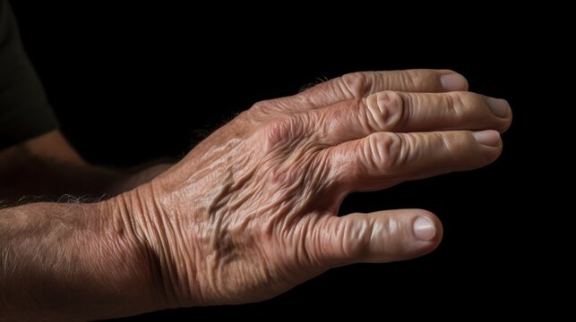 
An image capturing the hands of an unrecognizable senior man as he applies serum, emphasizing the skincare routine and care for mature skin.






