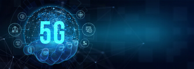 The concept of 5G network, high-speed mobile Internet, new generation networks. Business, modern technology, internet and networking concept. 3d illustration