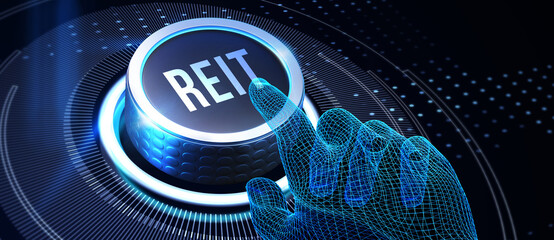 REIT Real estate investment fund ETF Financial stock market. 3d illustration - obrazy, fototapety, plakaty