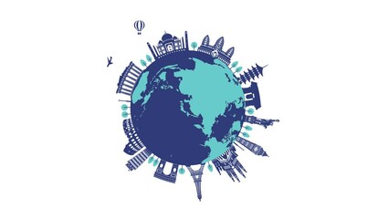 Travel, vacation, sightseeing 4K animation (World heritage and world famous buildings). Green background for chroma key (mp4) - Powered by Adobe