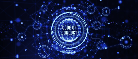 Business, Technology, Internet and network concept. Virtual screen of the future: Code of conduct. 3d illustration - obrazy, fototapety, plakaty