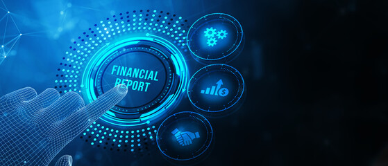 Analyzing financial report data company operations, balance sheet, fintech.  3d illustration