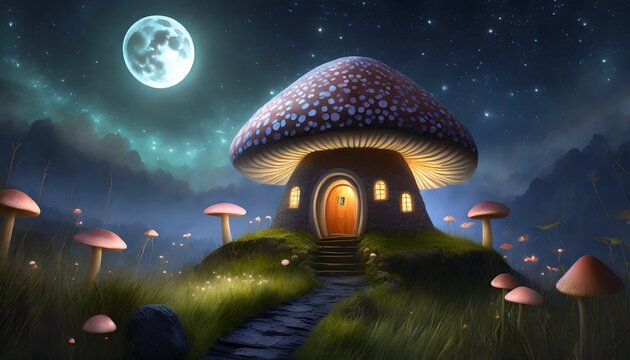 fantasy mushroom house isolated on mushroom forest