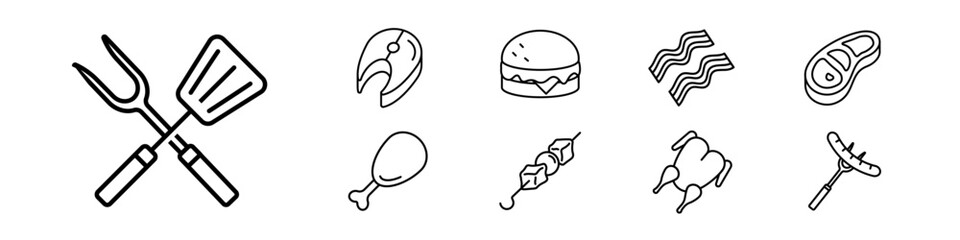 BBQ icon set. Linear style.