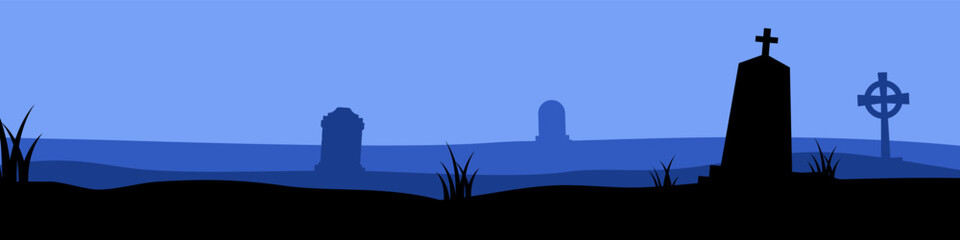Cemetery landscape. Tombstone background. Flat style.