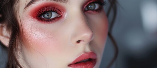Fototapeta premium Female beauty vlogger shares daily make-up routine and product reviews through live streaming and recorded tutorials.