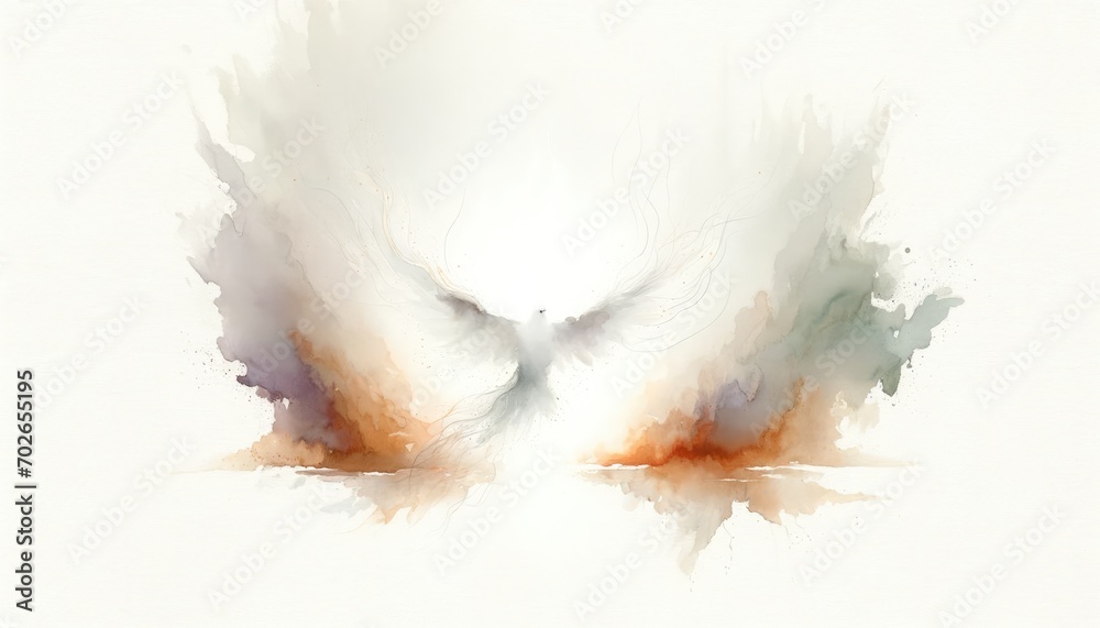 Poster holy spirit. dove on abstract colorful watercolor background. digital art painting. illustration.