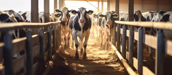 Rolgordijnen Herd of cows in a pen on a farm, dairy cows © Muhammad