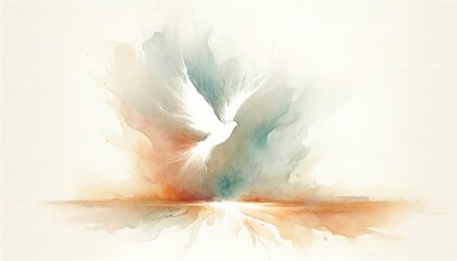 Holy Spirit. Dove on abstract colorful watercolor background. Digital art painting. Illustration.