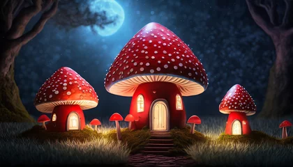Abwaschbare Fototapete fantasy mushroom house on mushroom forest  © anugrahmarhavirana