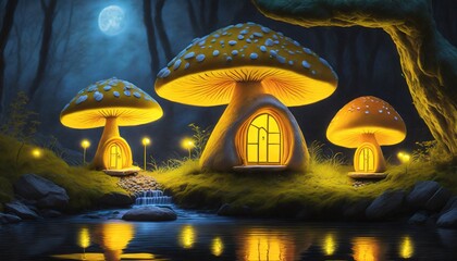 fantasy mushroom house on mushroom forest
